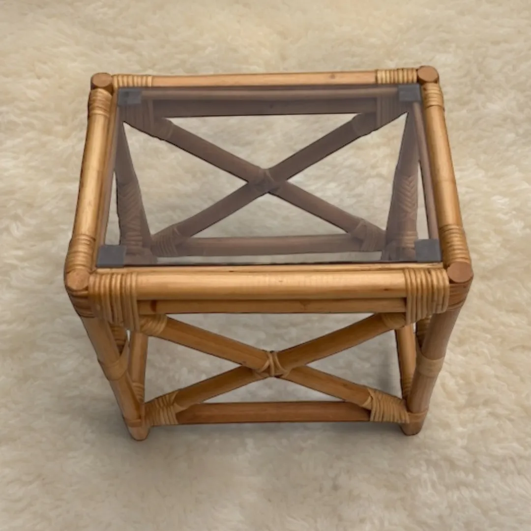 Retro Nest Of Bamboo And Smoked Glass Coffee Tables photo vinterior