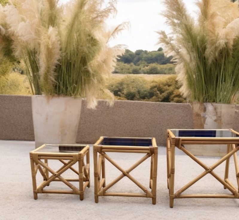 Retro Nest Of Bamboo And Smoked Glass Coffee Tables photo buy