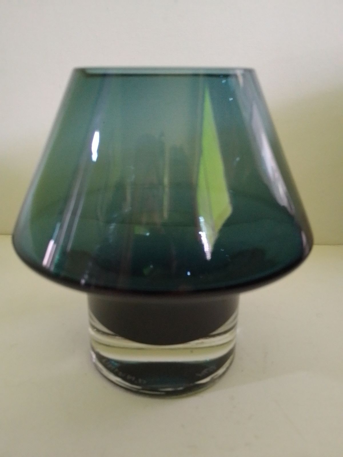 Riihimaki "Stromboli " Steel Blue Glass Vase Designed By Aimo Okkolin Signed