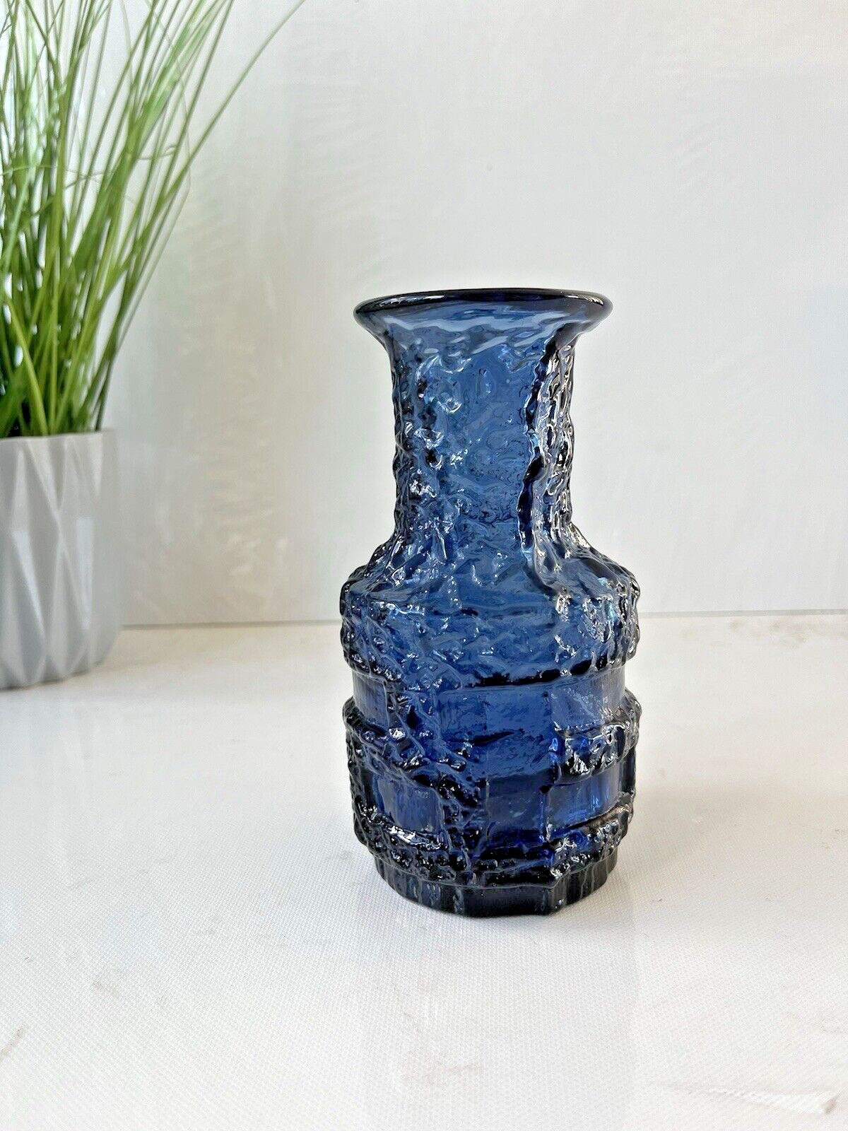 photo for sale Mid Century Swedish Ruda Glasbruk Blue Textured 60's Glass Vase Scandi Retro 70s