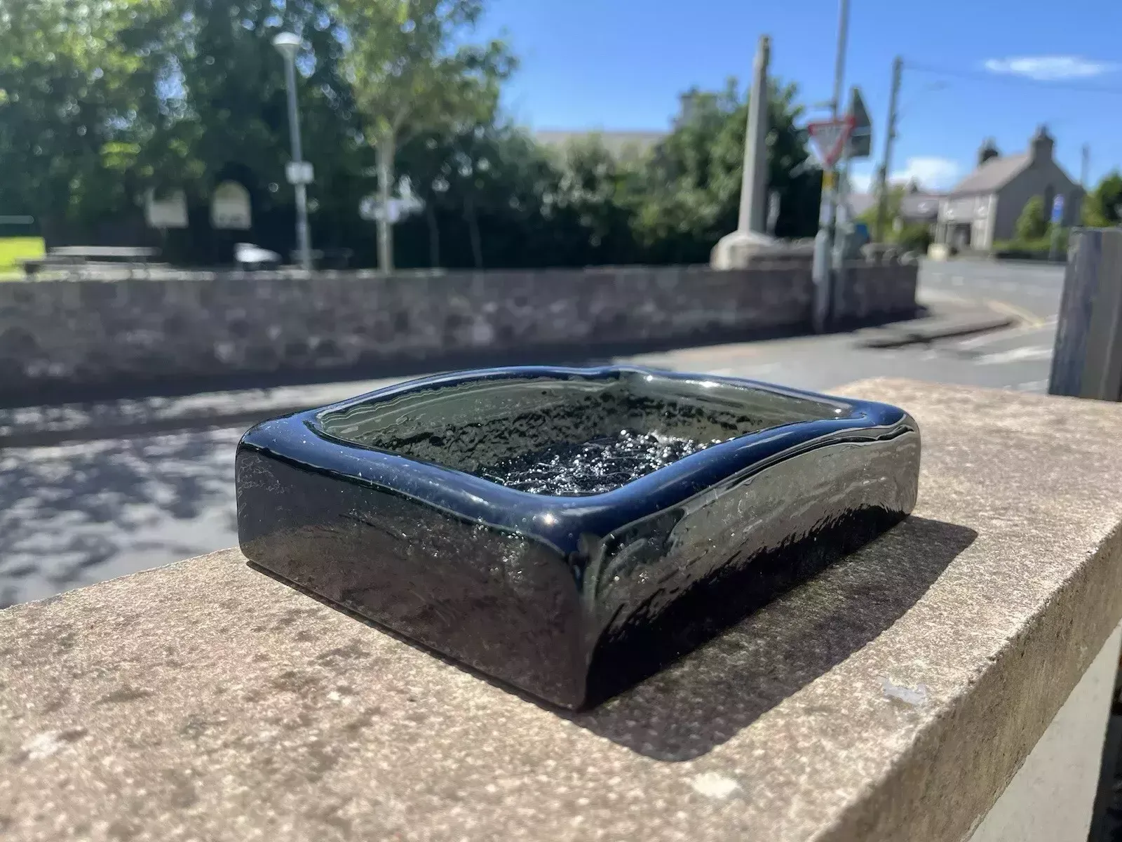 Mid Century Swedish Ruda Glasbruk Abstract Textured 60's Glass Slab Ashtray Dish photo Home Decor
