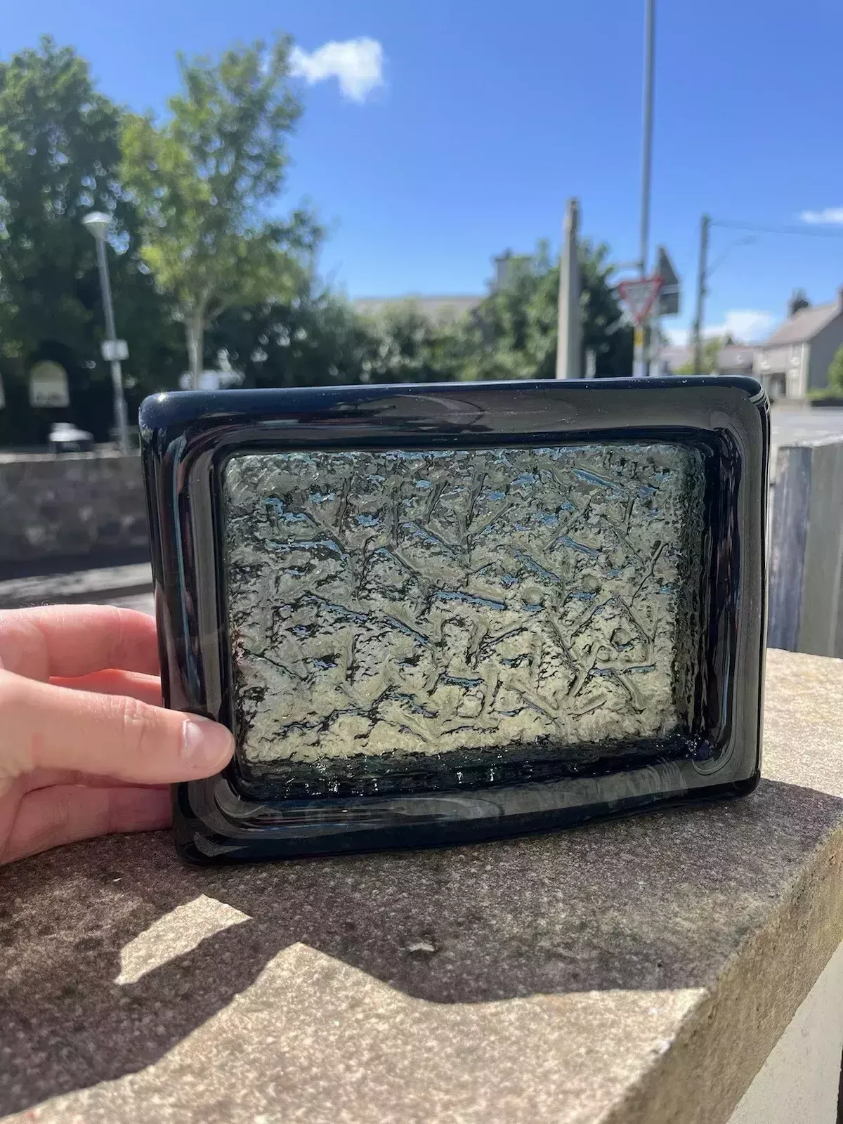 Mid Century Swedish Ruda Glasbruk Abstract Textured 60's Glass Slab Ashtray Dish photo buy