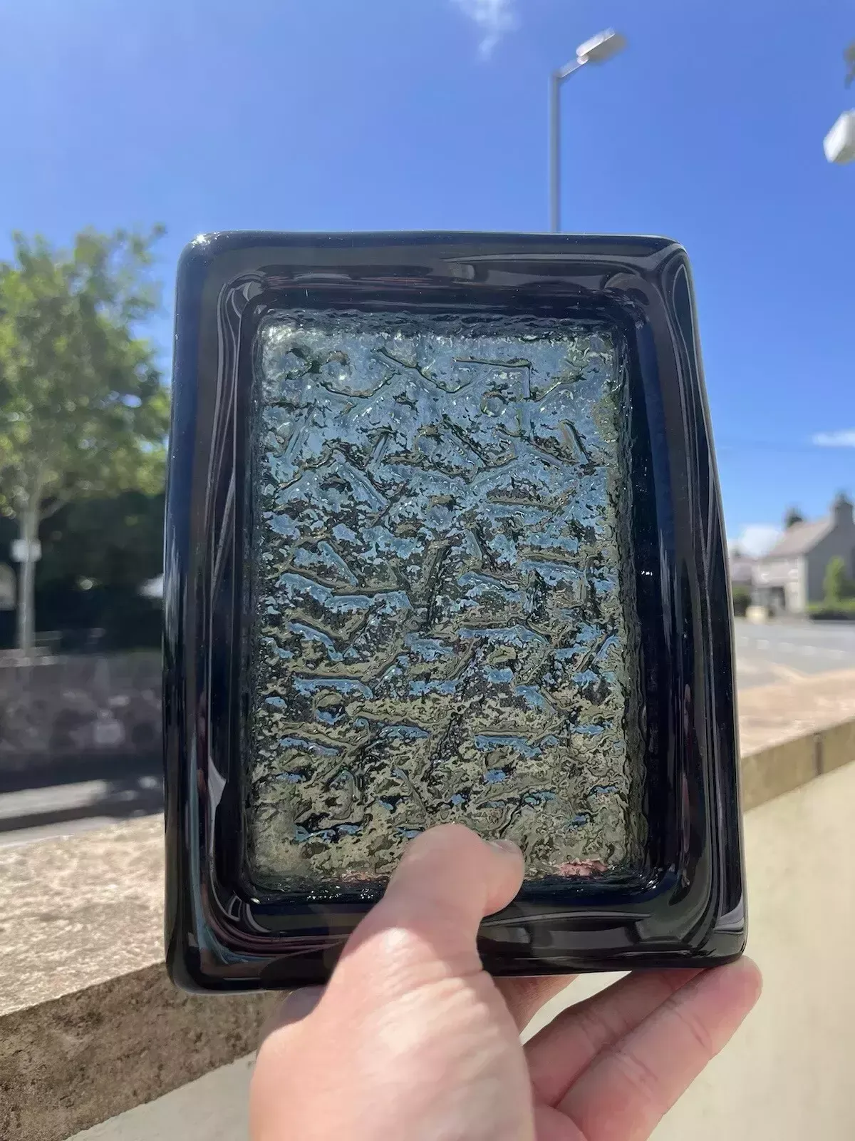 Home Decor Mid Century Swedish Ruda Glasbruk Abstract Textured 60's Glass Slab Ashtray Dish photo