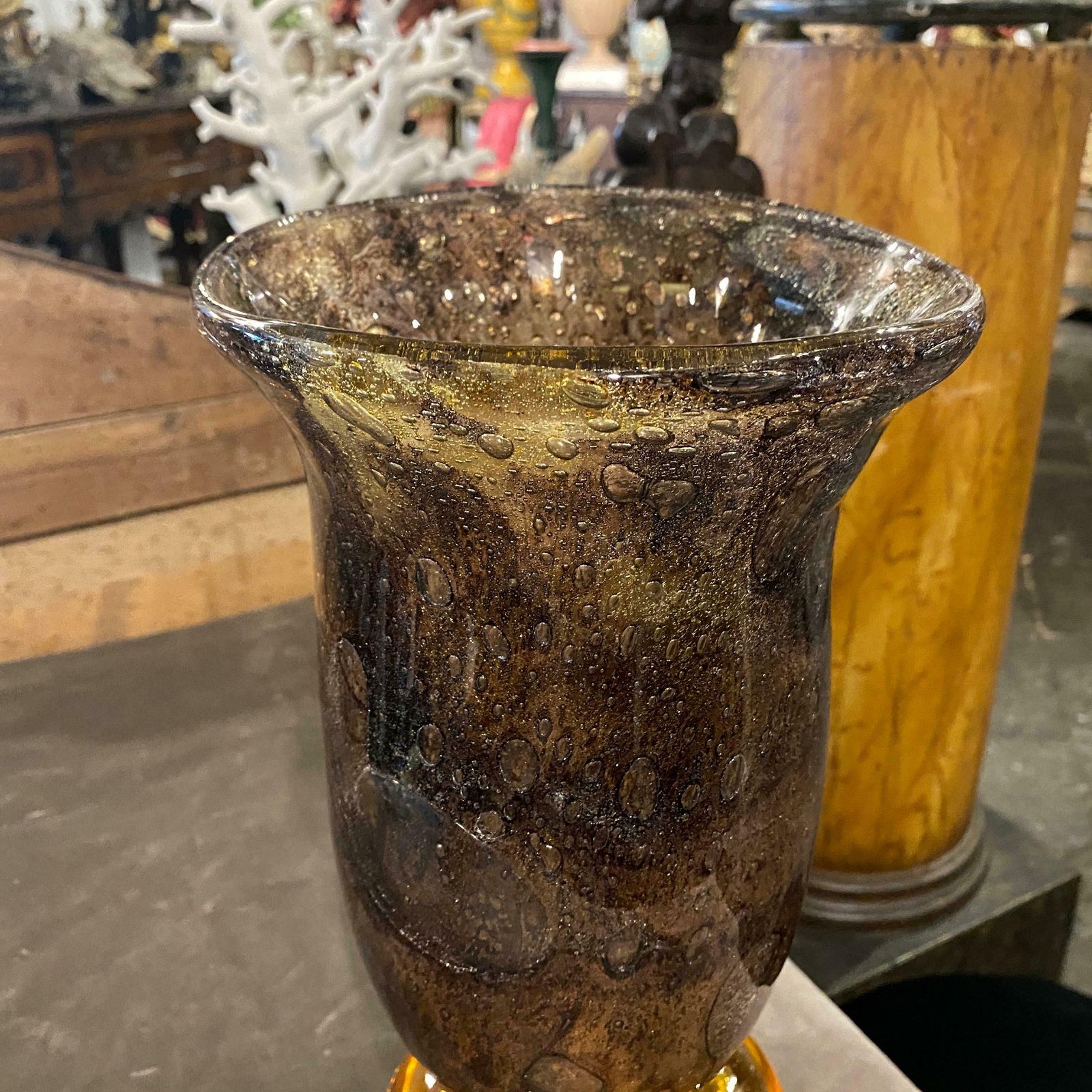 1980s Giovanni Cenedese Modernist Brown And Amber Murano Glass Vase photo for sale