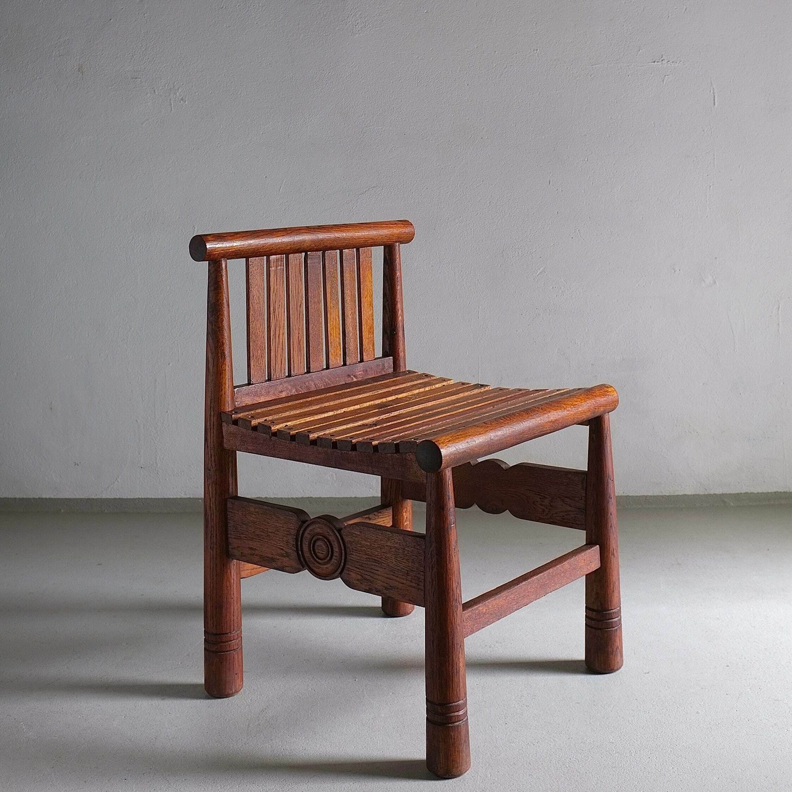 Carved Oak Low Back Chair | France | 1960s