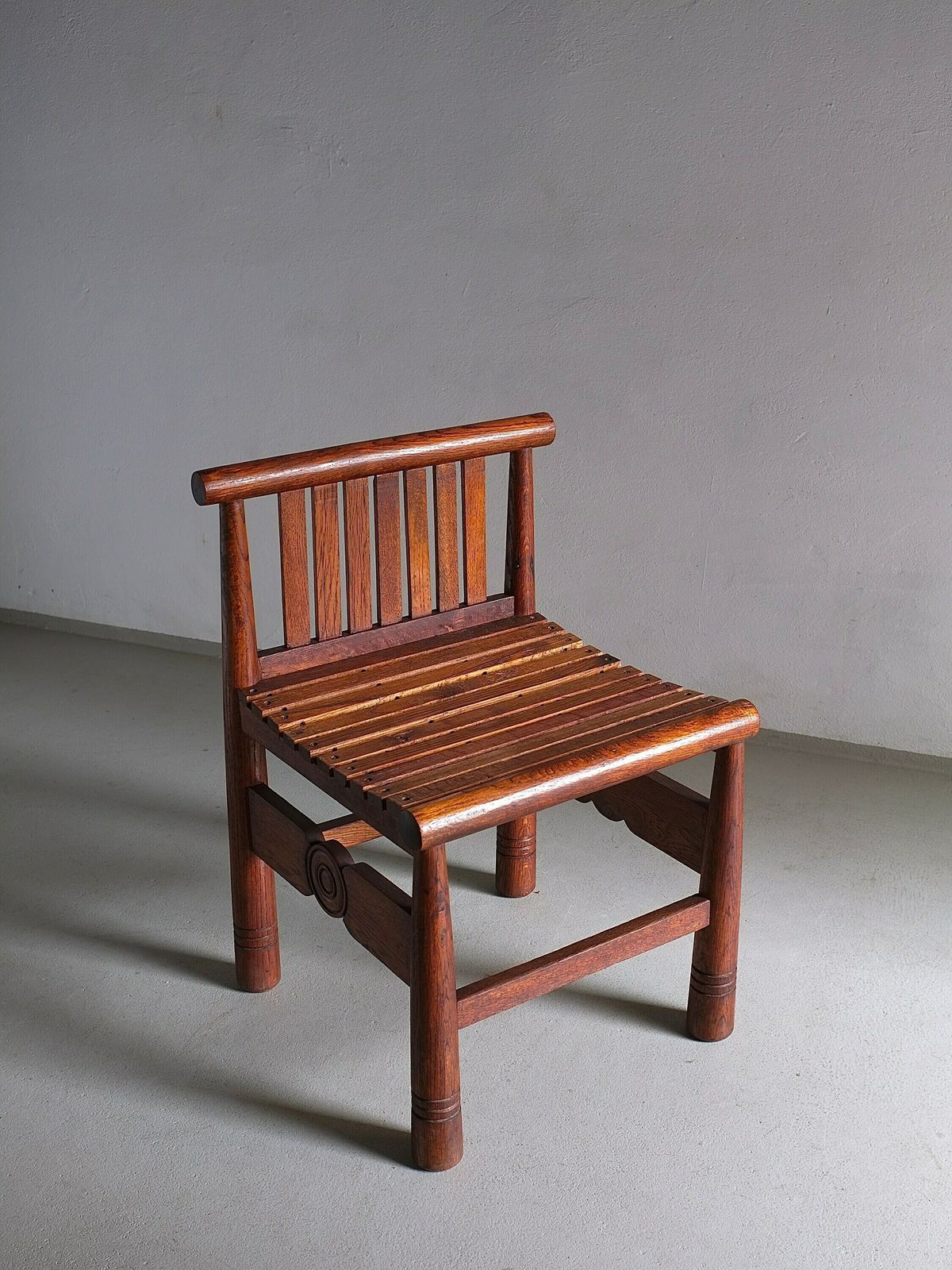 Carved Oak Low Back Chair | France | 1960s photo vintage