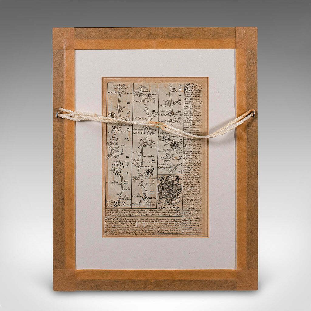 photo for sale Antique Coaching Road Map Cranborne To Dorchester, Framed Cartography, Victorian