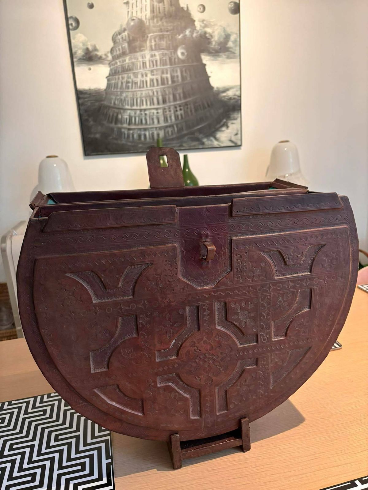Tuareg Chest Box Tribal Large Round Leather Berber Nomadic Art Authentic Handmade African Art Desk Decor Ornament Collector Gift Unique photo buy