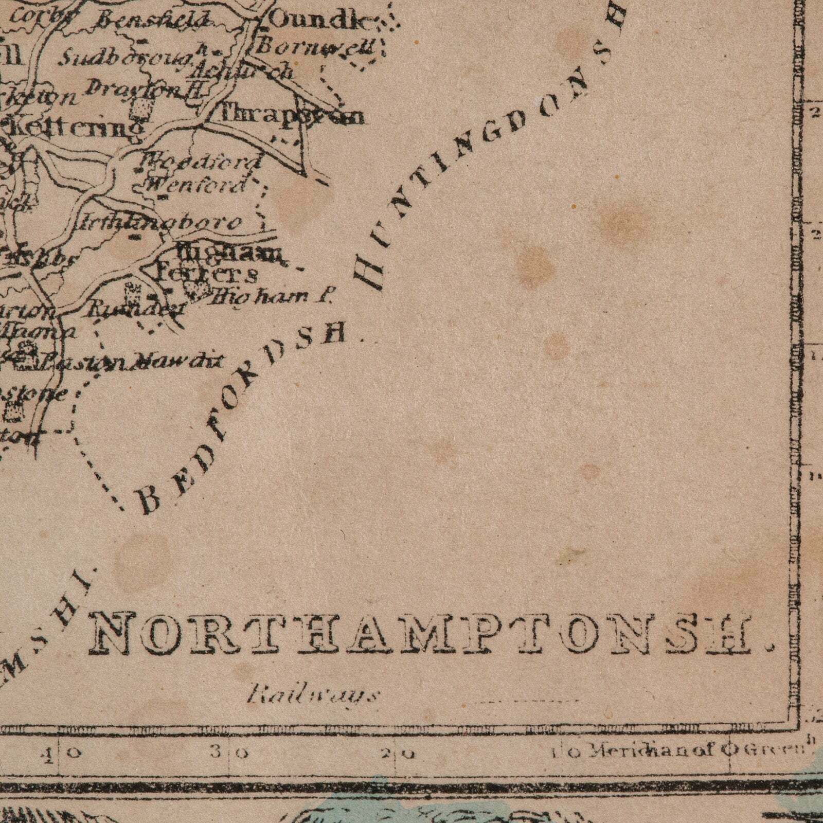 395.0 Small Antique County Map, Northamptonshire, English, Framed, Cartography, C.1850 photo