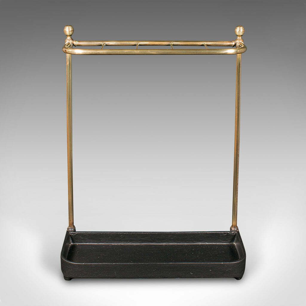 Antique Stick Loop Stand, English, Brass, Hallway, Umbrella Rack, Late Victorian photo furniture