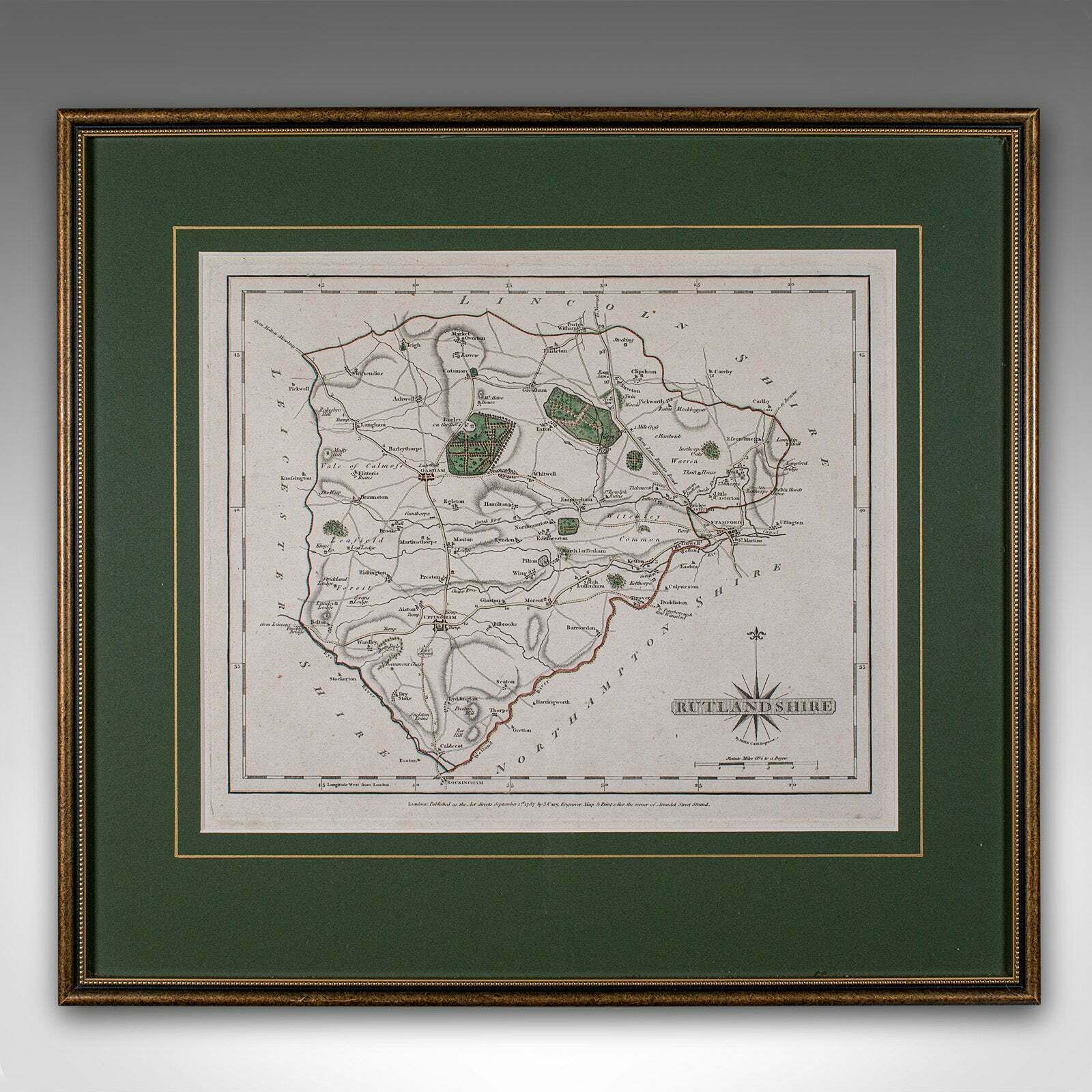 Antique County Map, Rutlandshire, Framed Atlas Cartography, John Cary, Georgian photo furniture