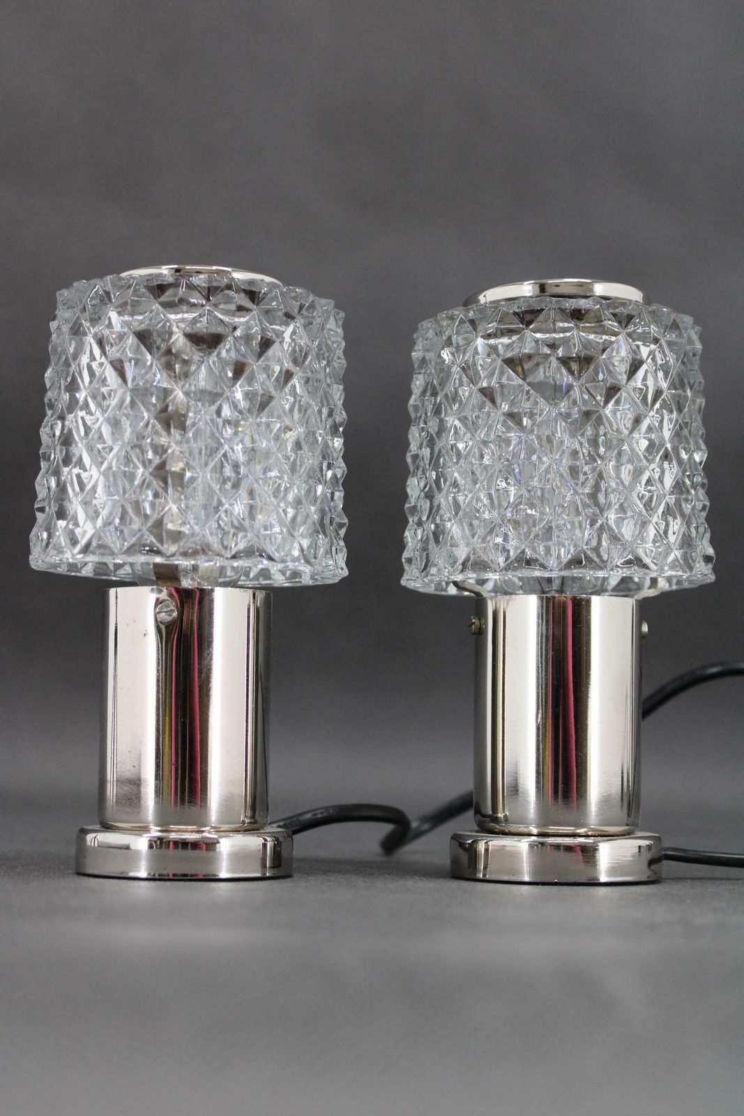 1970s Pair Of Nightstands Glass Lamps By Kamenicky Senov, Czechoslovakia photo for sale