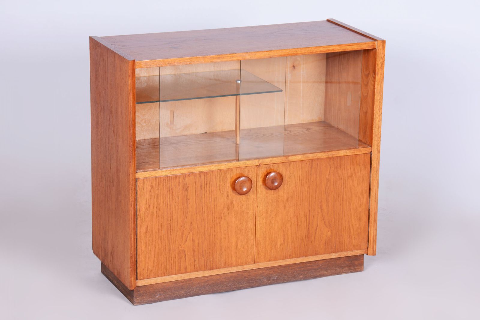 Restored Mid Century Bookcase, By Up Závody, Oak, Glass, Czech, 1950s