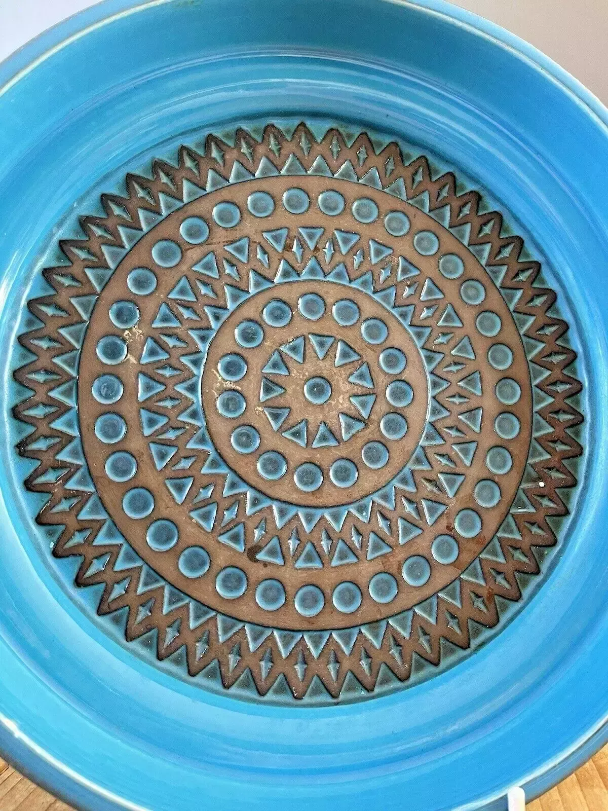 1967 Mid Century Swedish Upsala Ekeby Turkosa 7020 M Aztec Charger Dish Bowl 60s photo Home Decor