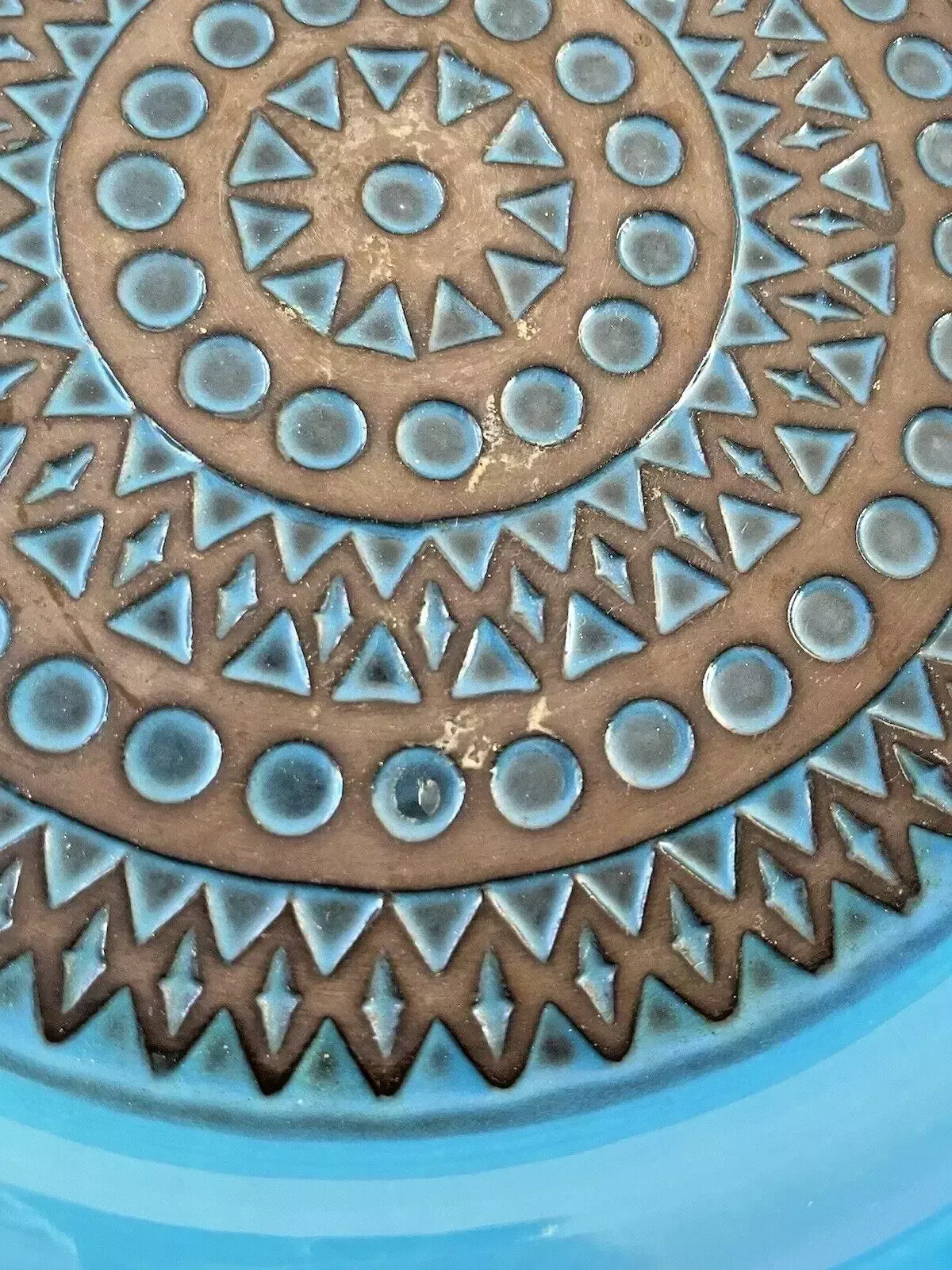 photo for sale 1967 Mid Century Swedish Upsala Ekeby Turkosa 7020 M Aztec Charger Dish Bowl 60s
