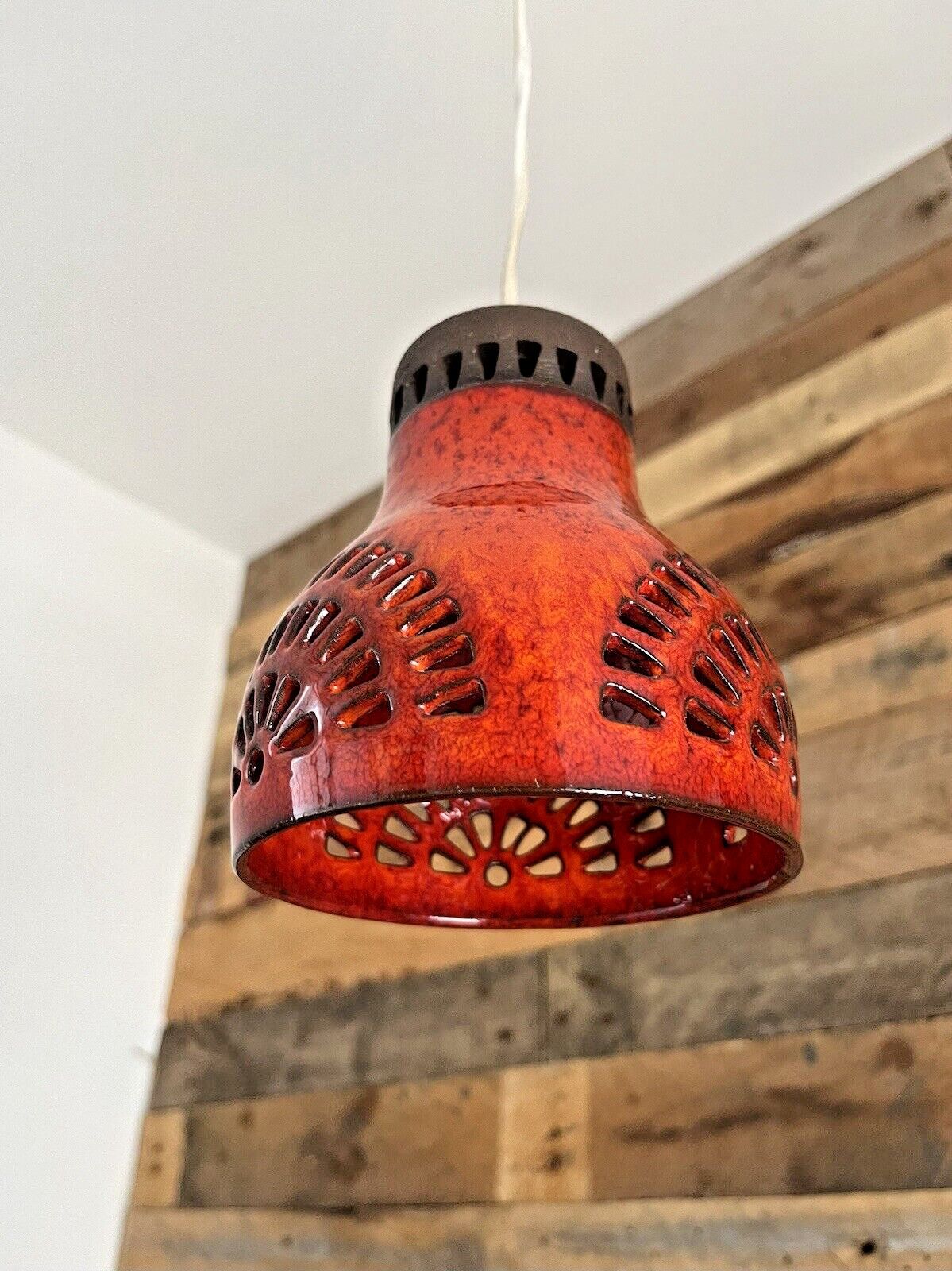 photo vintage Mid Century 60's Swedish Borsum Mariefred Pierced Pottery Ceiling Light Fat Lava