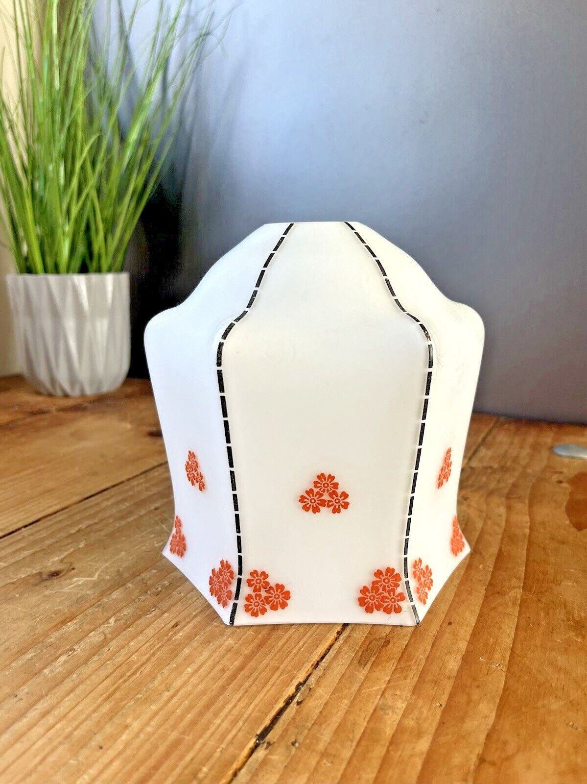 photo for sale 1 Lovely Art Deco Orange Floral Glass Light Lamp Shade Supastone Czechoslovakia