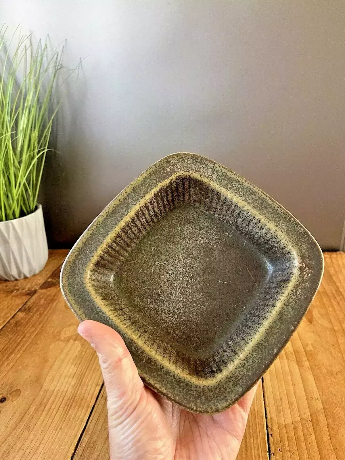 60's Mid Century Swedish Rorstrand Gunnar Nylund Striped Green Collier Dish Bowl photo vinterior