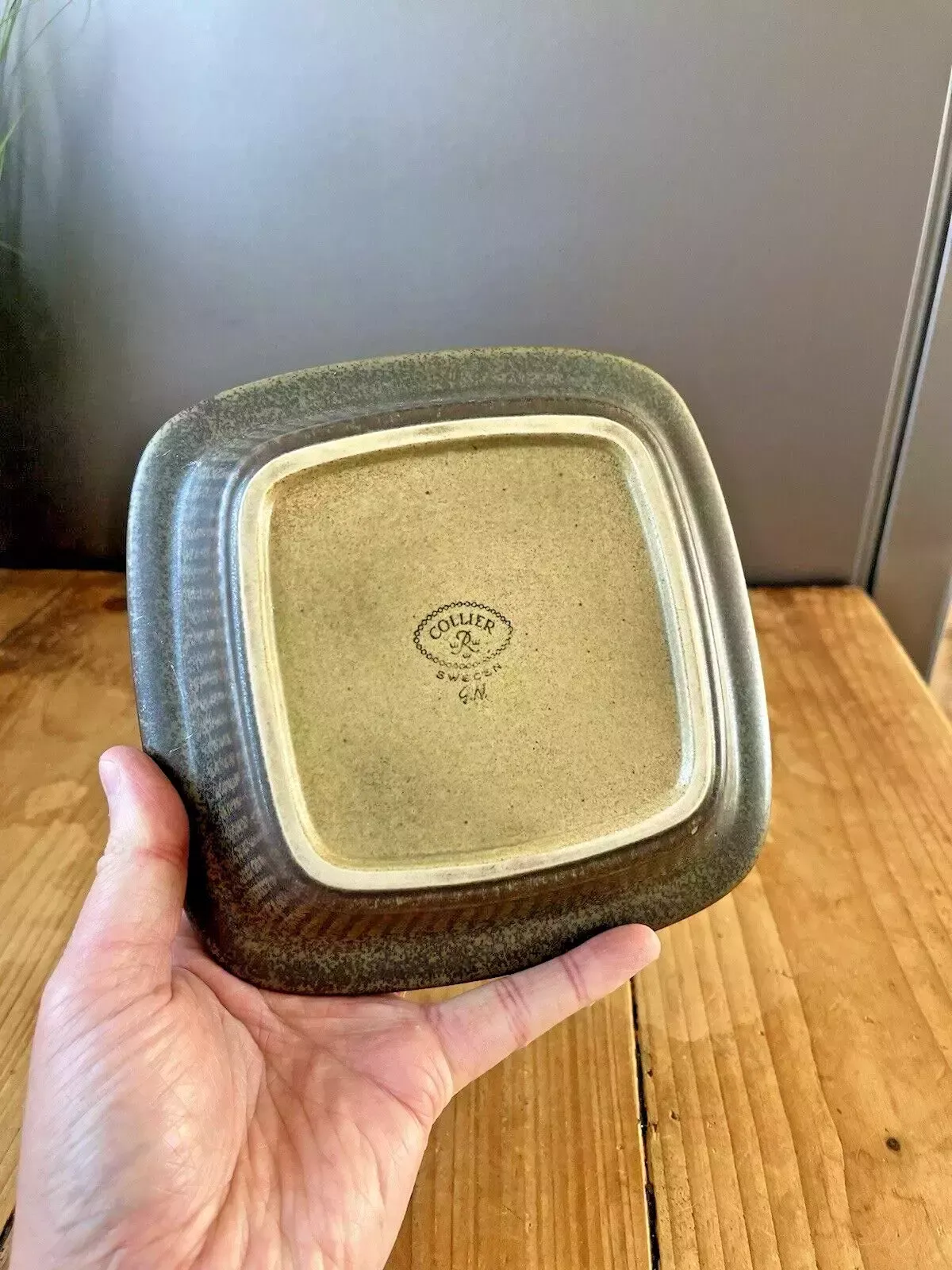 60's Mid Century Swedish Rorstrand Gunnar Nylund Striped Green Collier Dish Bowl photo vintage