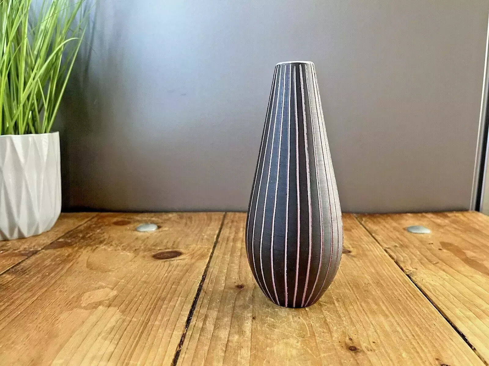 70's Mid Century Modern Swedish Gabriel Lido Pinstripe Rockabilly Sgraffito Vase