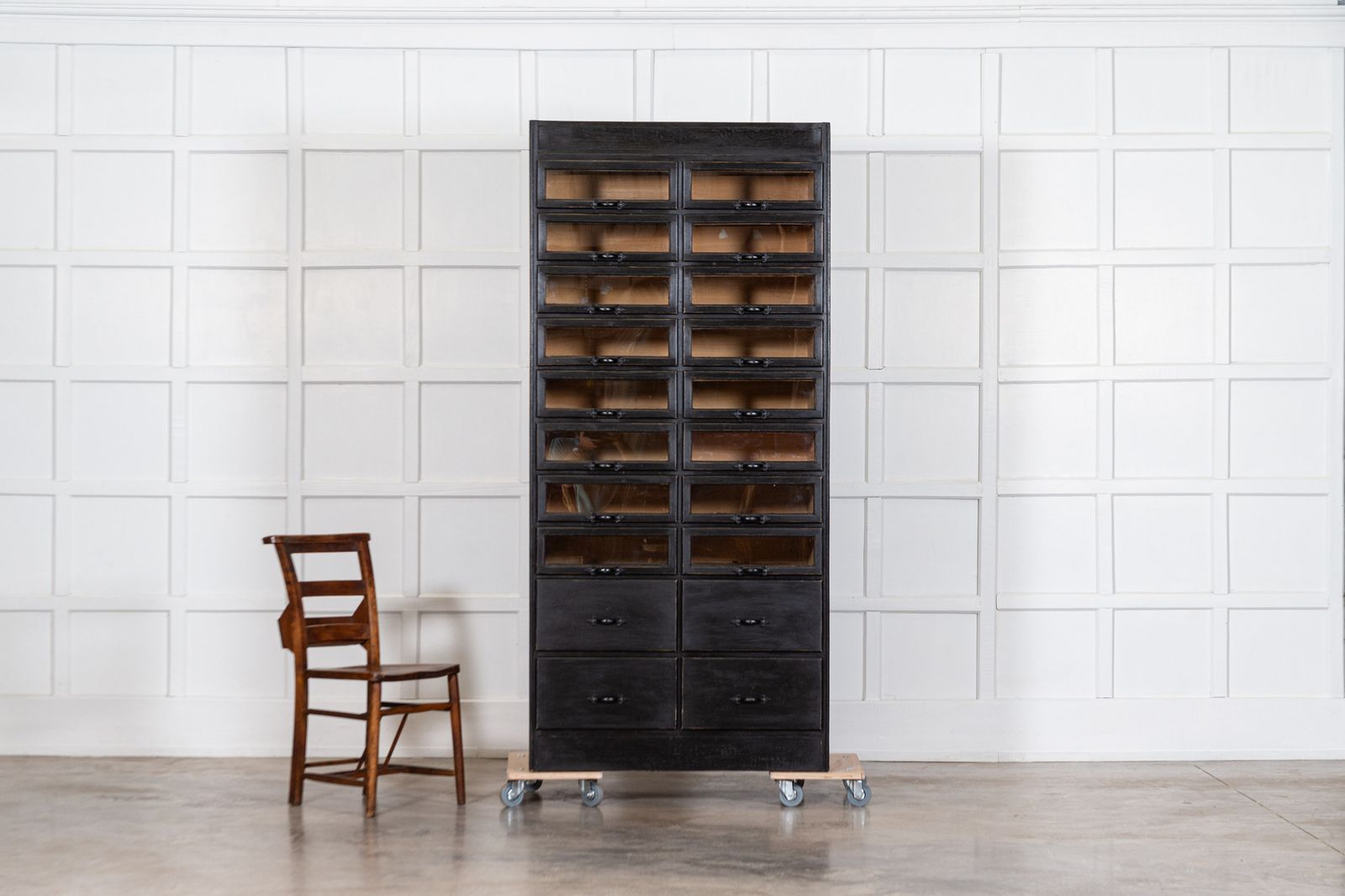 1920s Painted Haberdashery Cabinet With Glass Drawers. photo for sale