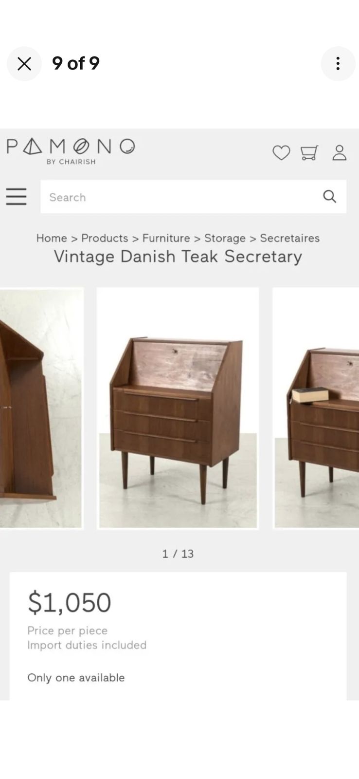 Vintage Teak Danish Secretary Bureau Desk, Mcm, Rare photo 900.0