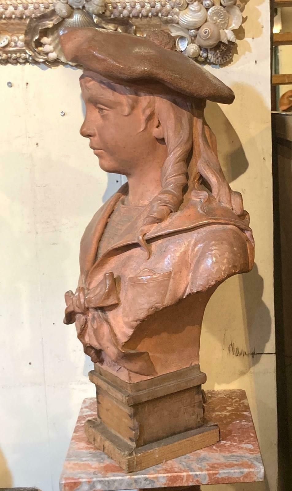 Art 19thc, Signed Terracotta Bust Of 'Matelot' Boy photo