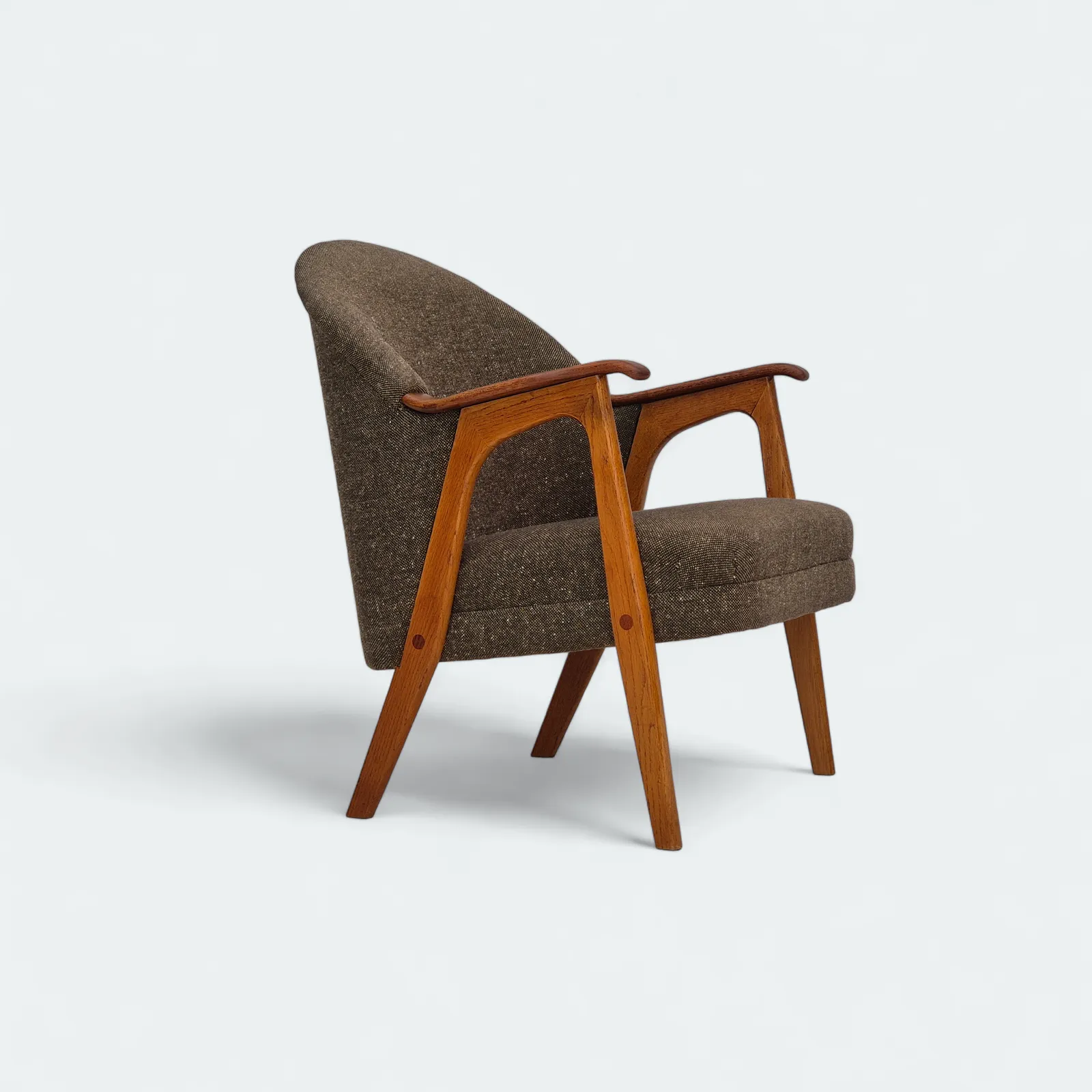 1960s, Danish Armchair, Furniture Wool/Cotton Fabric, Teak Wood.