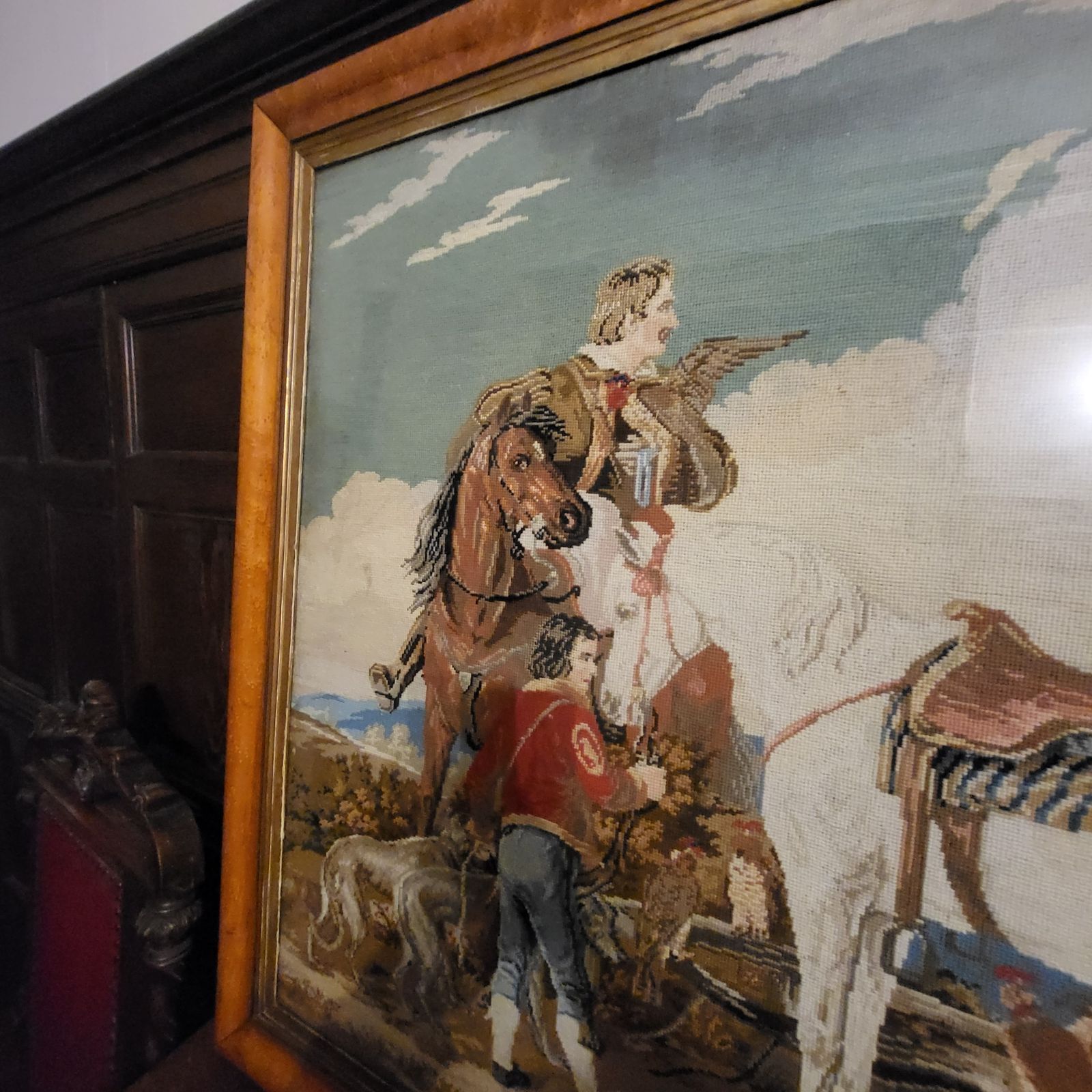 Large Hawking Scene Framed Woolwork Tapestry photo Art