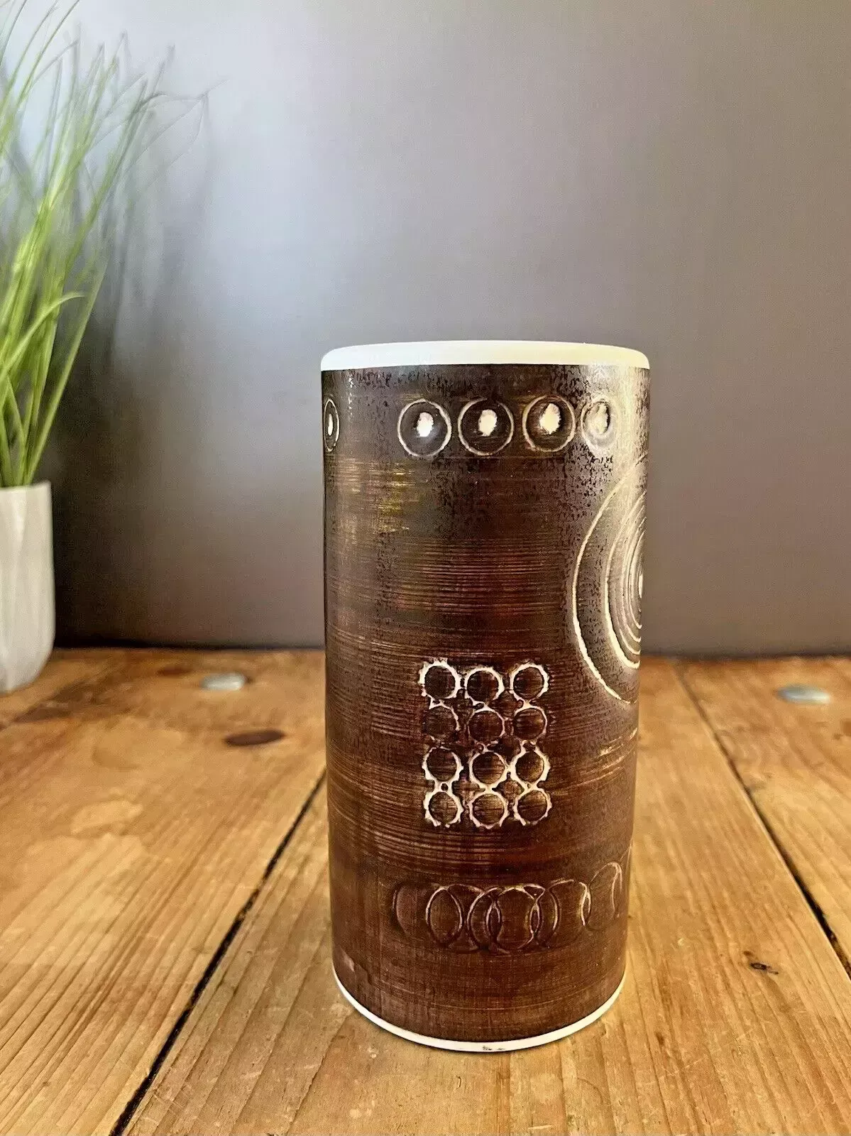 Rare 60's Mid Century Swedish Rorstrand Brown Sarek Geometric Stoneware Vase Mcm photo buy
