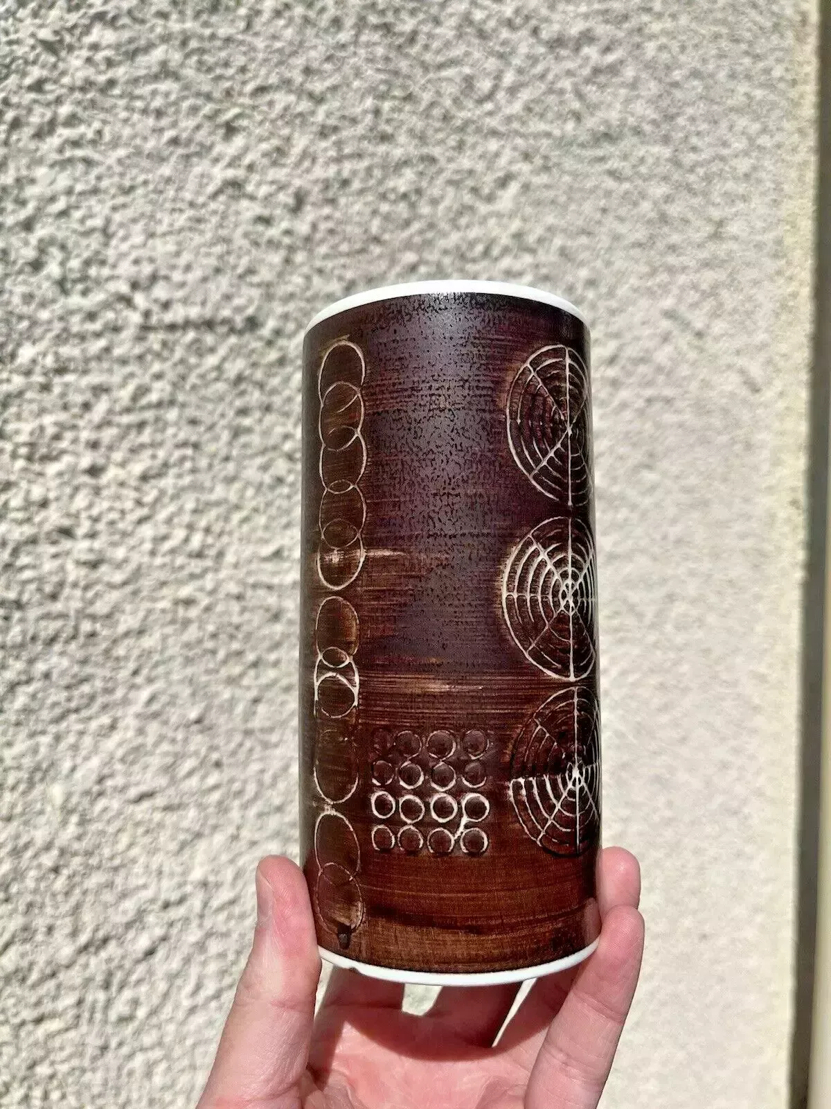 Home Decor Rare 60's Mid Century Swedish Rorstrand Brown Sarek Geometric Stoneware Vase Mcm photo