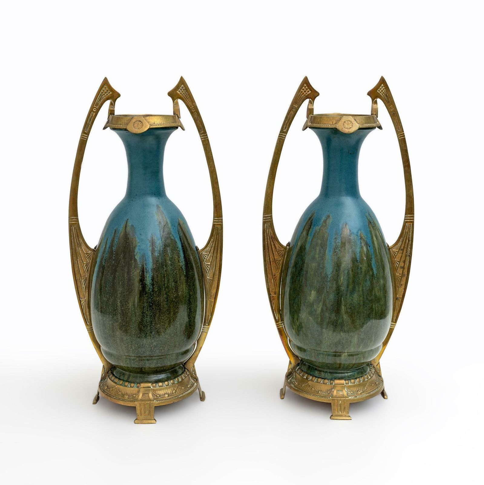 Pair Of Art Nouveau Jugendstil Bronze And Ceramic Vases Otto Eckman Style, 1900s photo furniture