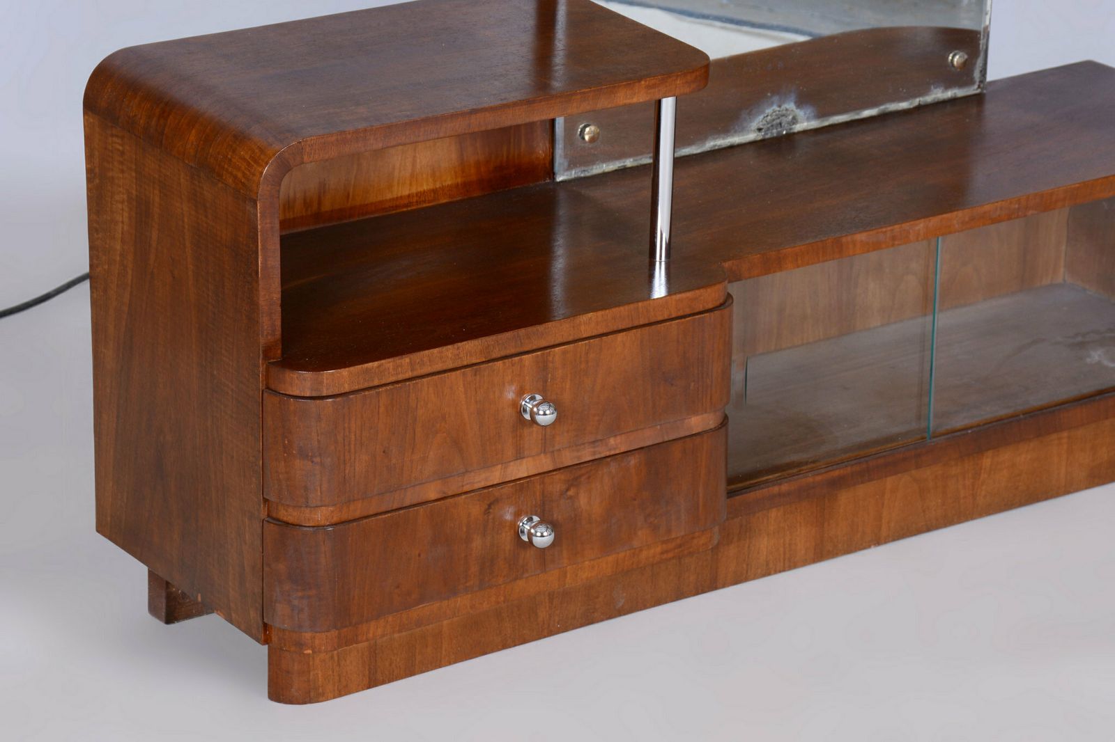 Restored Art Deco Dressing Mirror, By R. Slezak, Glass, Walnut, Czech, 1930s photo buy
