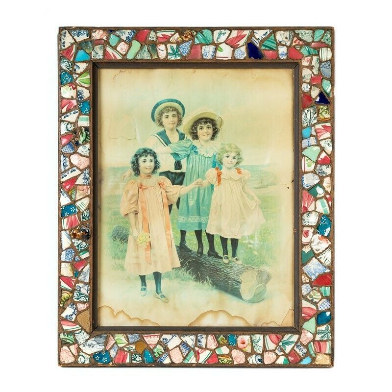 Antique 'Picassiette' Frame With Family Print