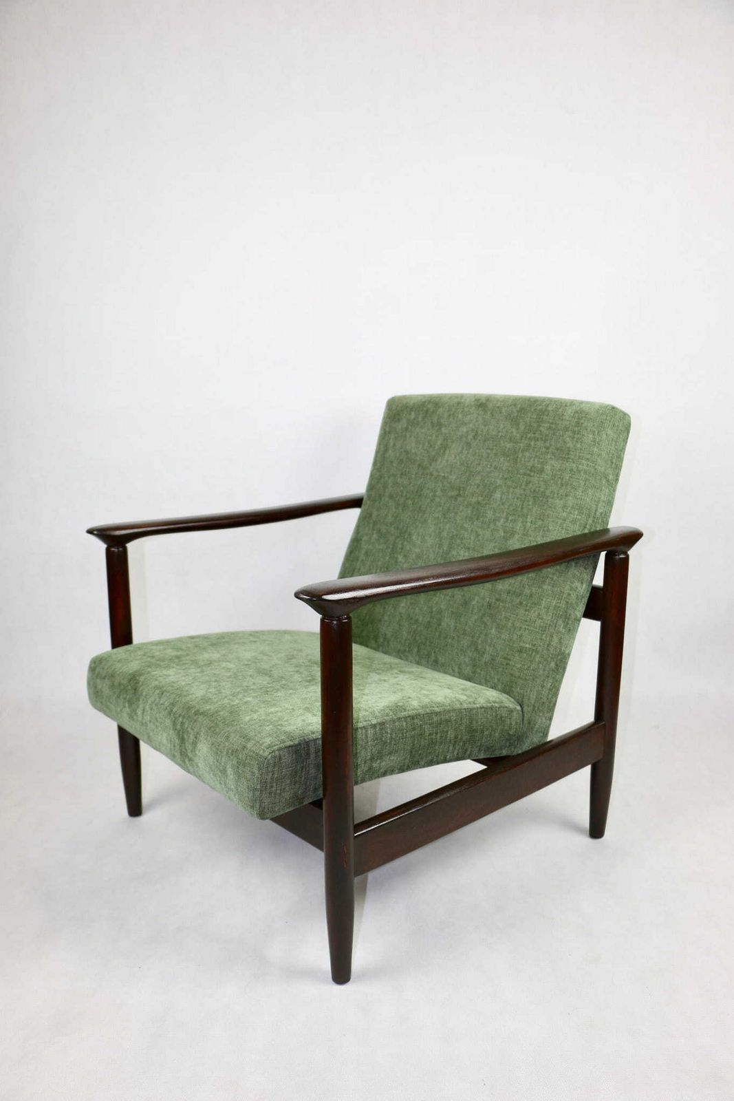 Gfm 142 Armchair Designed By Edmund Homa From The 70s Olive Green   Brown Wood