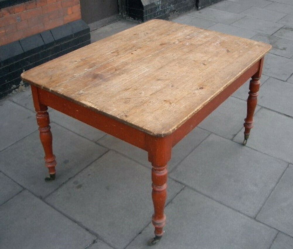 Late Victorian Pine Work Table On Original Castors photo for sale