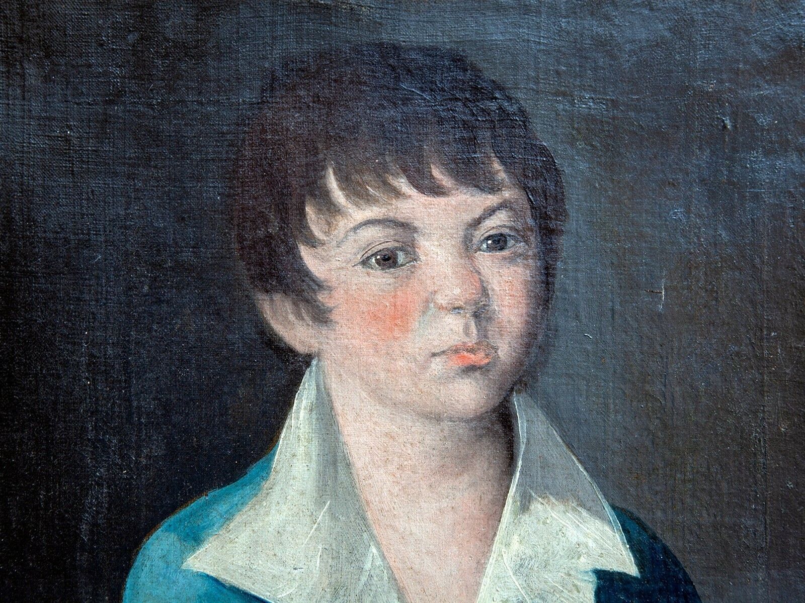 Oil Painting Of French Boy Holding A Bird, Early 19th C. photo furniture