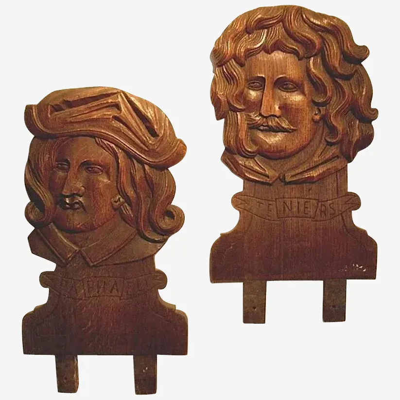 Pair Of 19th C Carved Art Shop Plaques Of Raphael & Teniers