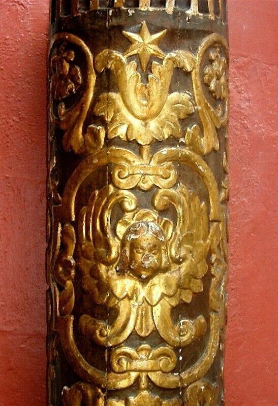 18th C. Carved /Gilded Church Column With Angel Head From France photo vinterior