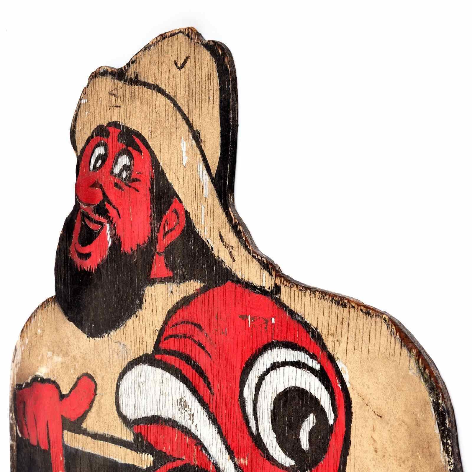 Double Sided Painted Plywood Sign 'Fish & Chips Open'   Fisherman & Giant Cod photo for sale