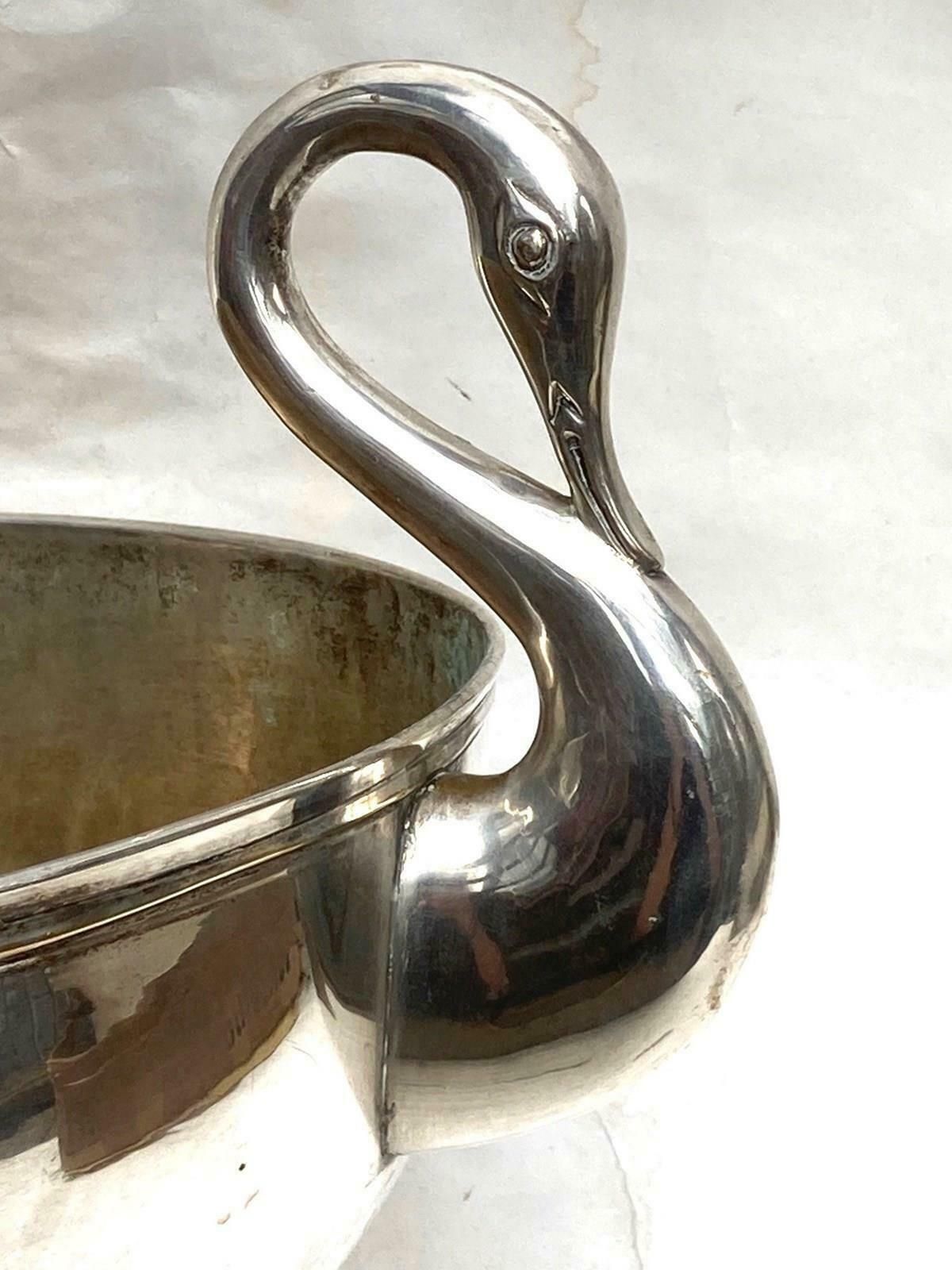 Pair Of Vintage Nickel Plate Champagne Bowls With Swan Neck Handles photo for sale