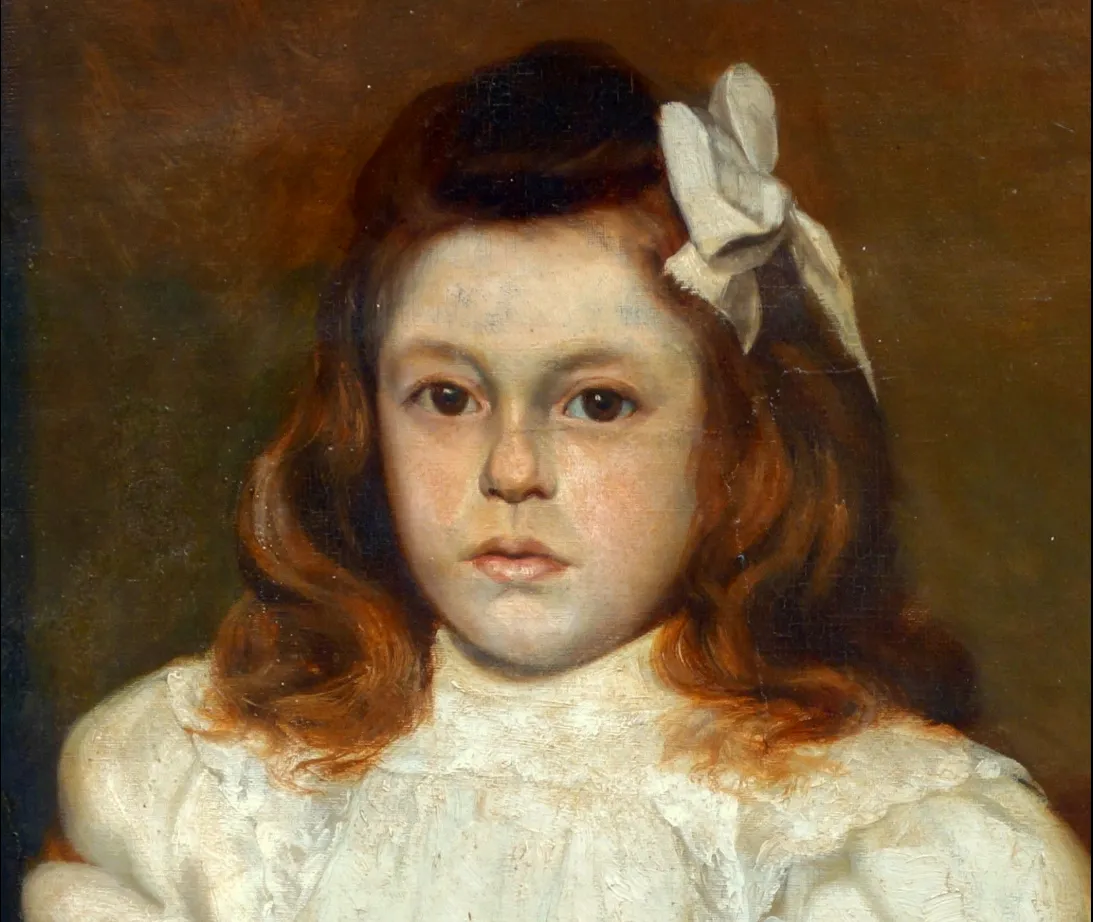 Large 19th C Oil Painting Of Young French Girl photo for sale