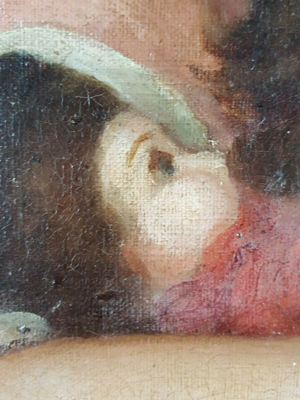 19thc.Oil Painting Of Young Girl Cradling Her Doll photo for sale