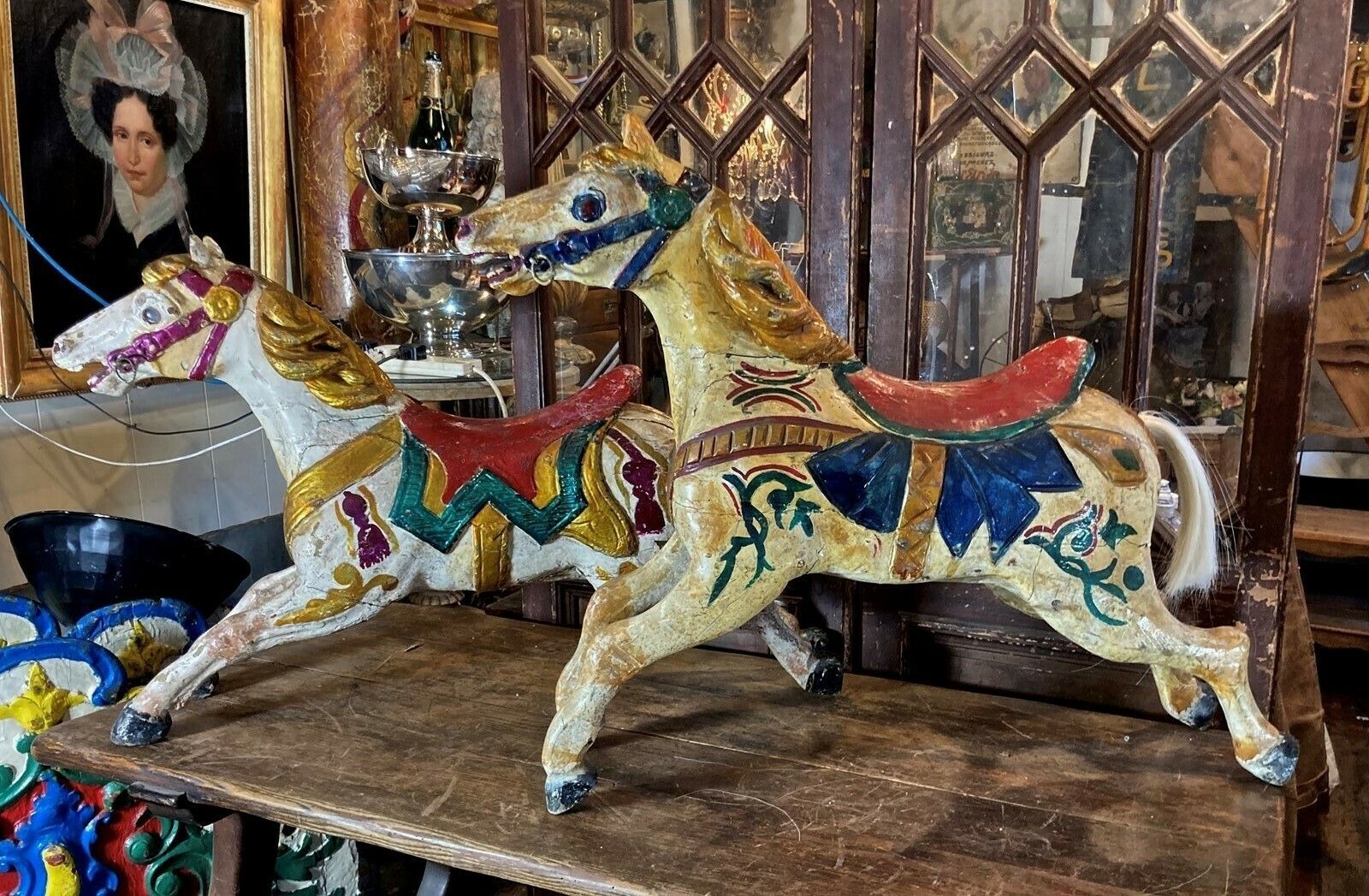 Two Antique Carved Horses From A 19thc. Childrens' Carousel   For Sale As Single Items photo furniture