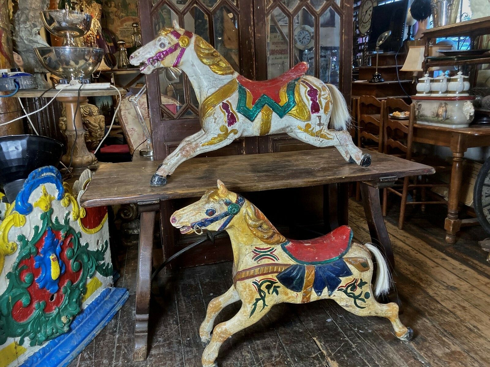 Two Antique Carved Horses From A 19thc. Childrens' Carousel   For Sale As Single Items photo for sale