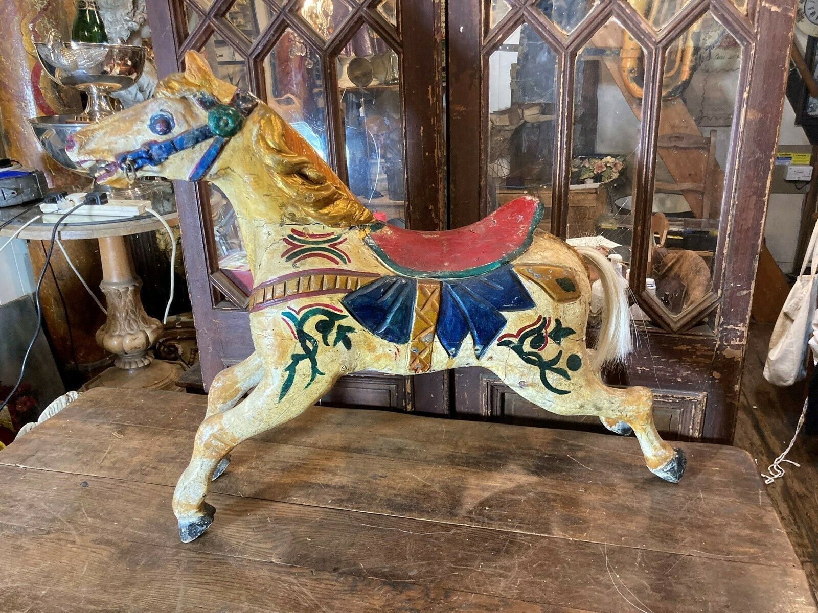 photo furniture Two Antique Carved Horses From A 19thc. Childrens' Carousel   For Sale As Single Items