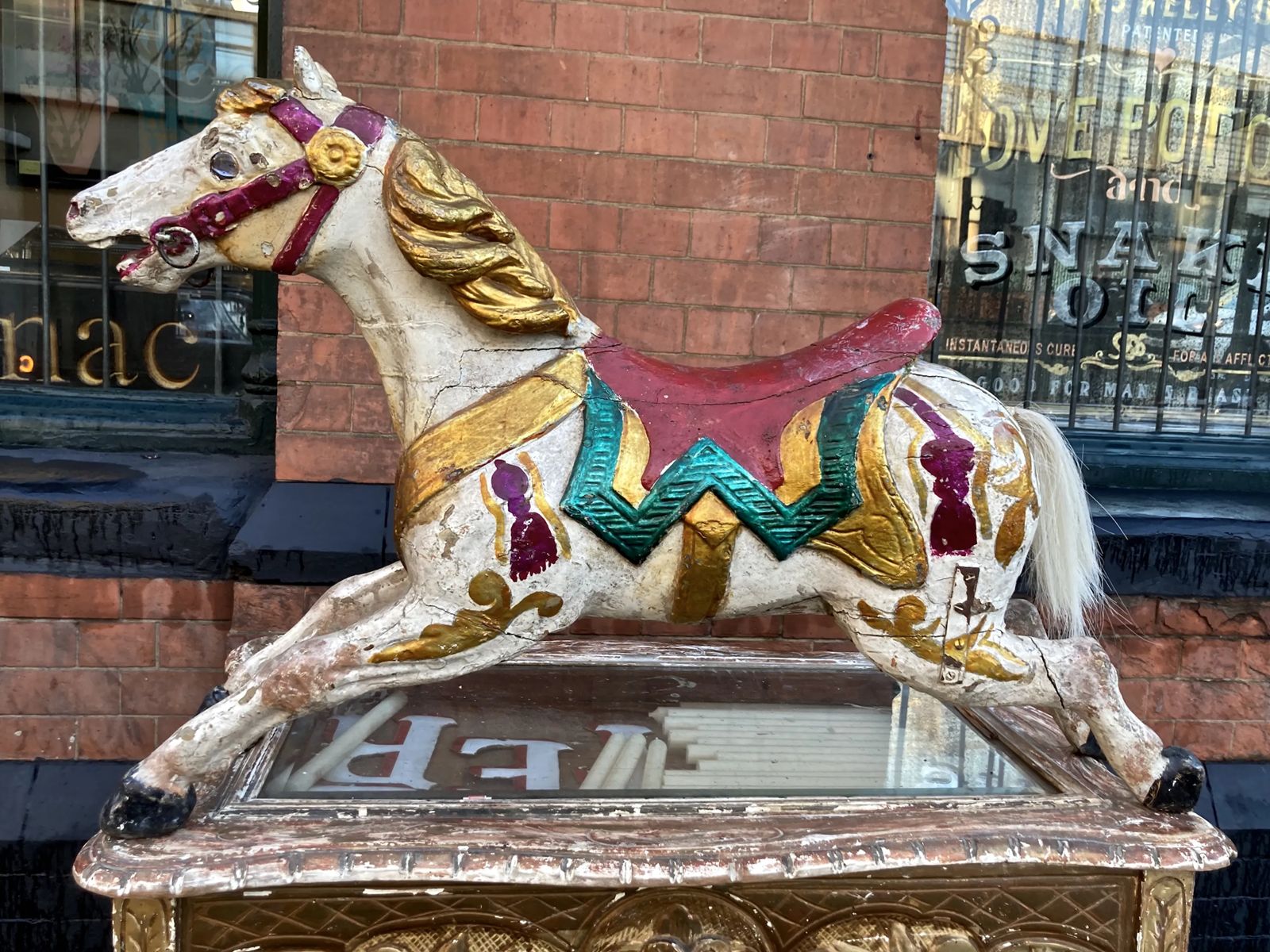 Home Decor Two Antique Carved Horses From A 19thc. Childrens' Carousel   For Sale As Single Items photo