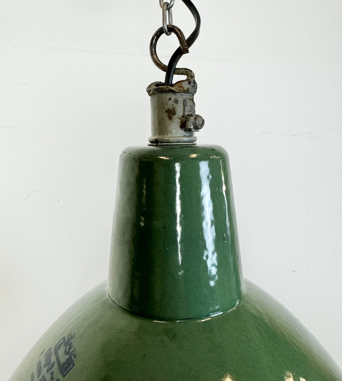 Industrial Green Enamel Factory Pendant Lamp, 1960s, 4x photo vintage