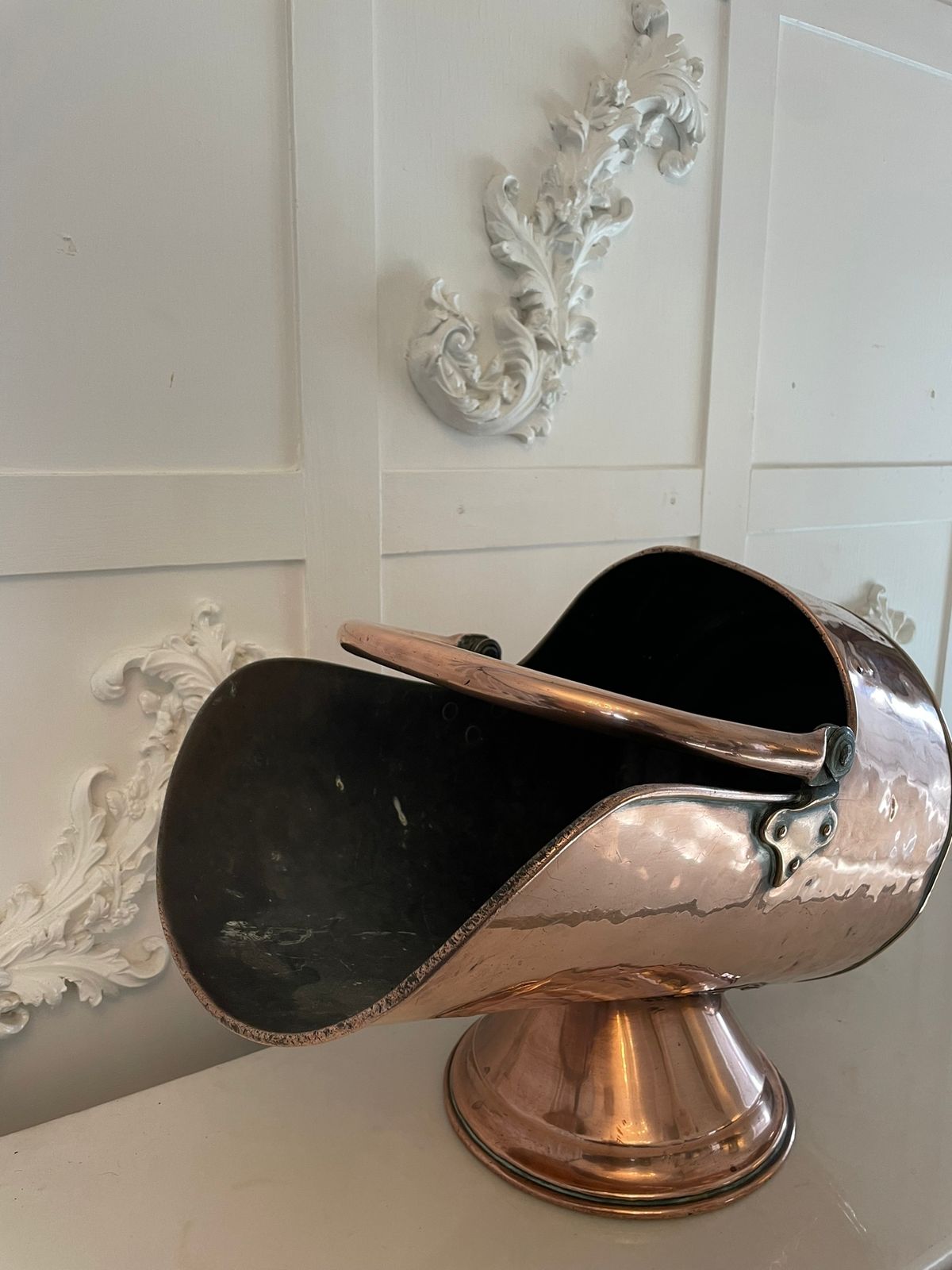 Antique 19th Century Quality Copper Helmet Coal Scuttle photo for sale