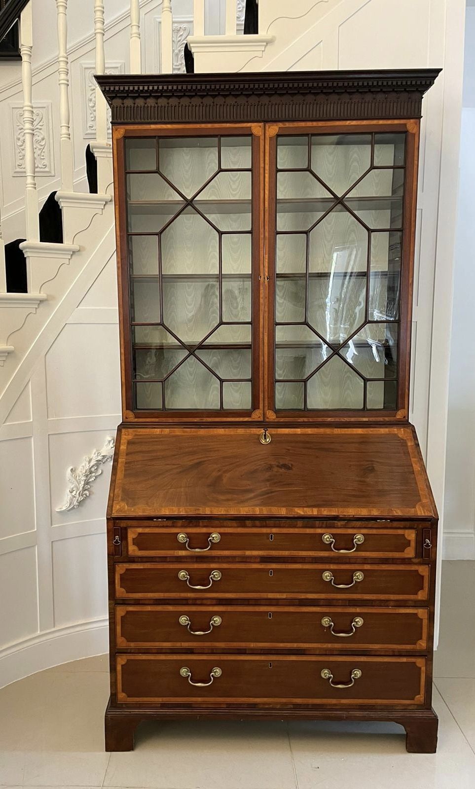 Outstanding Quality Antique 19th Century Mahogany Inlaid Bookcase